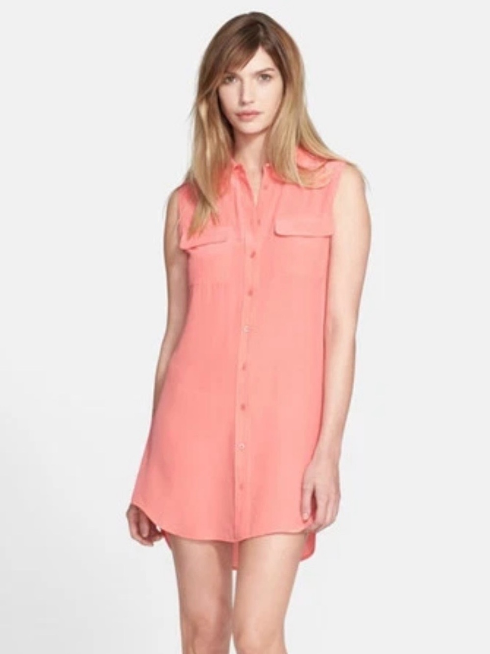 NWT Equipment Sleeveless Slim Signature Dress Silk Sunkissed Salmon Pink Sz XS